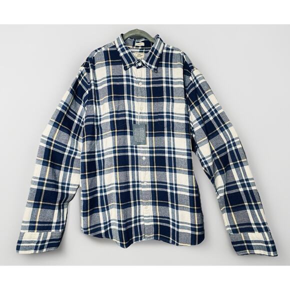 NWT J. Crew Mens XL Classic Flannel Shirt Plaid Blue/White Indigo Dyed Button Up - Picture 1 of 12